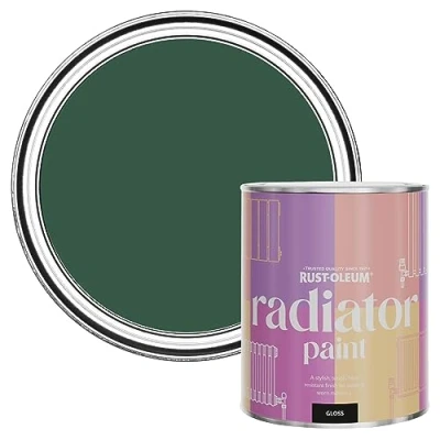 Image of Rust Oleum Green Heat Resistant Radiator Paint in Gloss Finish The Pinewoods 750ml