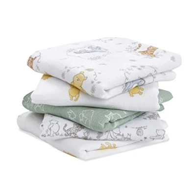 Image of aden + anais essentials 100% Cotton Muslin Musy Squares, Multi use Baby Cloths for Girls &amp; Boys, 60x60cm, Ideal Newborn Infant Nursing Set, Perfect Shower Gifts, 5 Pack, winnie friends