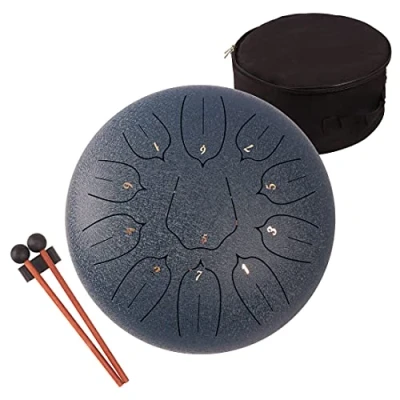 Image of Lomuty 12 Inches 30 CM Steel Tongue Drum 11 Notes C Major Tuned Percussion Instrument Handpan with Bag, Music Book, Mallets and Finger Picks(Dark Blue)