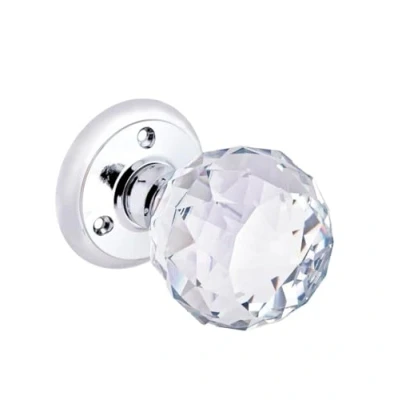 Image of Hiatt Hardware Glass Round Door Knob Polished Chrome 1 Pair Fixings Included 60mm Diameter Interior Use