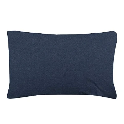 Image of Sleepdown Jersey Melange Housewife Standard Pillowcase Pair Pack Warm Cosy Easy Care Plain Yarn Dyed Pillow Cover Bed Linen 50cm x 75cm (Standard (50x75 cm), Dark Blue)