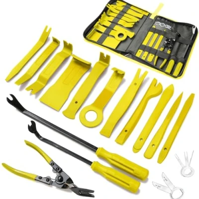 Image of Poraxy 19Pcs Trim Removal Tool,Car Panel Door Audio Tool Kit, Auto Clip Pliers Fastener Remover Pry Set with Storage Bag