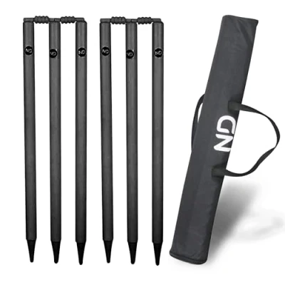 Image of ND Sports Cricket Wickets with Bails &amp; Metal Base Durable Weather Resistant Stumps Set for Training Matches (Black, 6x Bails)
