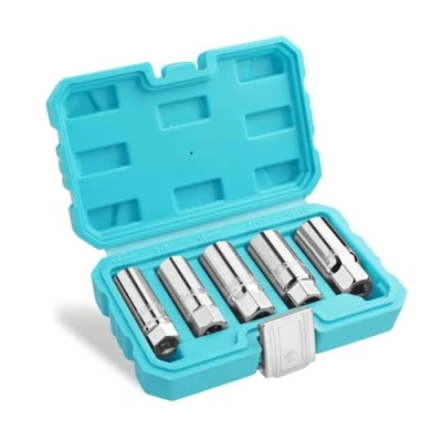 Image of DURATECH Spark Plug Socket Set, 5 Piece SAE &amp; Metric Cr V Sockets (14mm, 18mm, 5/8&quot;, 3/4&quot;, 13/16&quot;), 6 Point 12 Thin Wall 3/8&quot; Drive Removal Tool for Car, Small Engines
