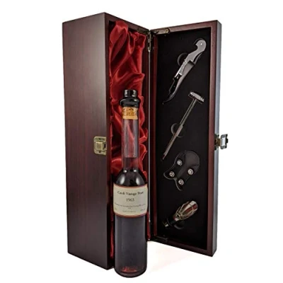Image of Croft Vintage Port 1963 (Decanted Selection) 20cls in a silk lined wooden box with four wine accessories, 1 x 200ml