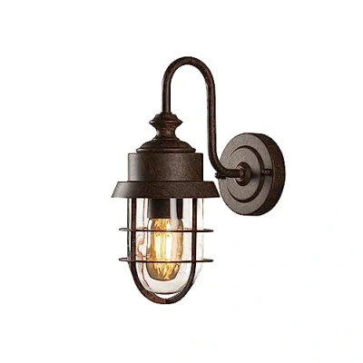 Image of Cerignola Outdoor Classic Lantern Wall Light Black, Rust Clear Glass E27, IP44