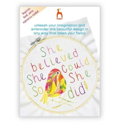 Image of Pony Easy Stitch Embroidery Kit., She Believed Design (Hoop Not Included), Ideal for Beginners 1 Set