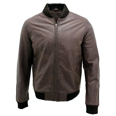 Image of Infinity Men&#039;s Retro Brown Varsity 100% Nappa Leather Bomber Jacket M