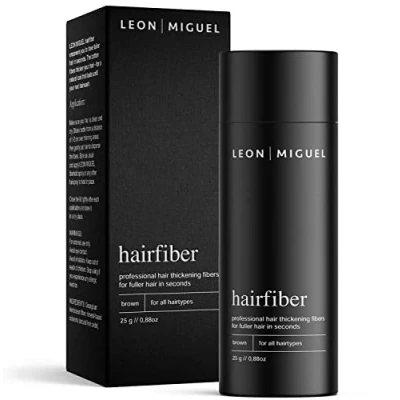 Image of LEON MIGUEL Hair Fiber Premium Thickener Immediately Conceals Receding Hairlines, Loss, Balding Areas and Thinning Powder 25g (BROWN)