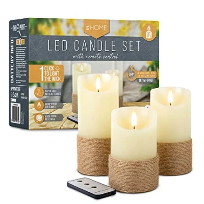 Image of iN LED Candles Flickering with Rope Design Halloween Electric Flameless Flame Candle Remote Control (Set of 3) Battery Operated Home