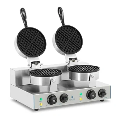 Image of Royal Catering RCWM 2600 R Double Round Waffle Maker (2 x 1300 W, Timer 15 Minutes, Teflon and Aluminium, Stainless Steel)