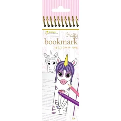 Image of Avenue Mandarine Spiral coloring book 24 bookmarks (12 designs x 2) 250g paper Unicorns From 5 years old Graffy Bookmark, GY144C