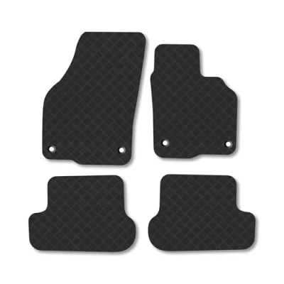 Image of Rubber Car Mats Compatible with VW Beetle (2012 2019) Tailored Fit Floor Set Accessory Black Custom 4 Pieces Clips Anti Slip Backing, Heavy Duty &amp; Waterproof
