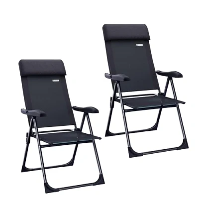 Image of CASARIA® 2x Aluminium High Back Folding Garden Chairs Lightweight 7 Way Adjustable Backrest Armchairs Set Padded Headrest Patio Balcony Camping Outdoor Anthracite/Black