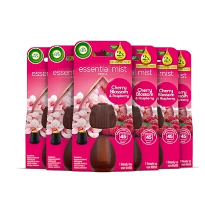 Image of Air Wick Cherry Blossom &amp; Raspberry Essential Mist Single Refills 6x20ml, Lasting for up to 45 days per refill, Freshener