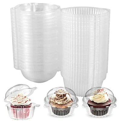 Image of 100Pcs Cupcake Containers Individual with Lid, Clear Plastic Boxes for Cake Slice Portions, Stackable Single Muffin Holders Cups Cases Pods Home Baking, Wedding, Baby Shower(Owl)