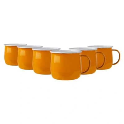 Image of 6x Yellow 375ml Coloured Enamel Belly Mugs By Argon Tableware
