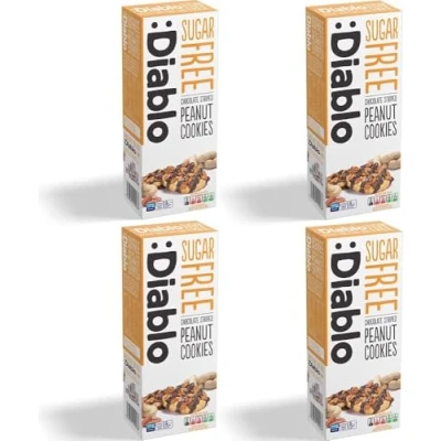 Image of Diablo Chocolate Striped Peanut Cookies Sugar Free Sweetened with Maltitol Biscuit Hamper and Multipacks Available Perfect for Gifting 150g (Pack Of 4)