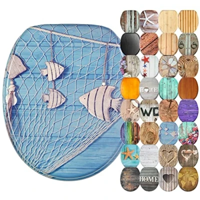Image of Sanilo Soft Close Toilet Seat, Wide Choice of Wooden Seats, Stable Hinges, Easy to Mount (Seafaring)