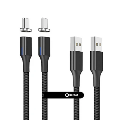Image of NetDot Gen10 USB c Nylon Braided Magnetic Fast Charging Cable with Side LED compatible Type Device(1m/2 pack black)