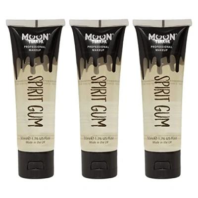 Image of Pro FX Spirit Gum by Moon Terror 50ml x3 SFX Make up for Halloween, Glue Adhesive Fix, Body Prosthetics Glitter Jewels Hair Wigs Special Effects