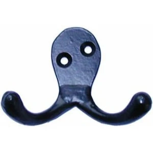 Image of No.749 Antique Double Coat Hooks c/w all Screws 1 Each BLACK FINISH
