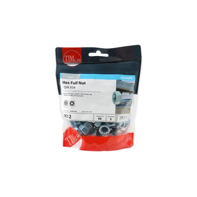 Image of 3x TIMCO Hex Full Nuts Zinc 12HNUTZB Pack of 90