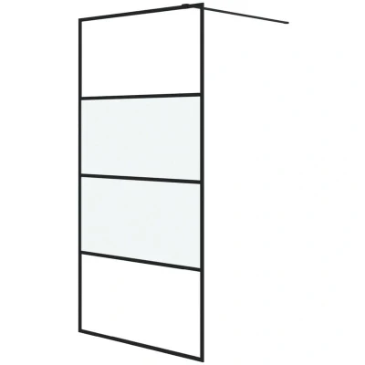 Image of vidaXL Walk in Shower Wall Black 100x195 cm Half Frosted ESG Glass