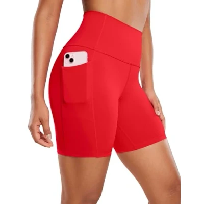 Image of CRZ Yoga Women&#039;s Naked Feeling 6&#039;&#039; Shorts with Pockets High Waisted Gym Cycling Fitness Deep Red 10