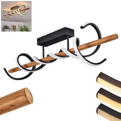 Image of LED Ceiling Light Alvarim, dimmable Made of Metal/Wood/Plastic in Black/Natural/White, 38 watts, 5200 Lumen, 3000 Kelvin, Length Wooden Rod 80 cm, via Switch