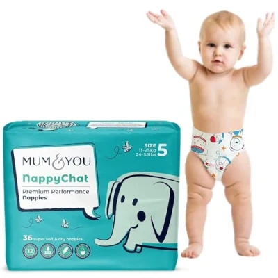 Image of Mum &amp; You Eco Friendly Baby Nappies, Size 5 Nappies (11 25 KG), 36 Count, Dermatologically Tested Nappy with 12 Hr Leak Protection Wetness Indicator, Rash Free Diaper, Day Night Time
