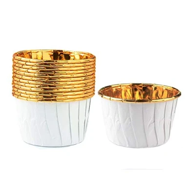 Image of Spesh 50 Pcs Cupcake Cases Muffin Liners Foil Metallic Cake Cups Oil Proof Baking for Birthday,Wedding,Christmas(White Gold)