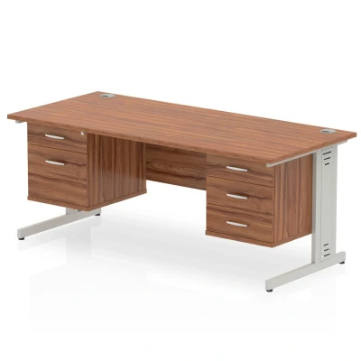 Image of Impulse 1800x800 Desk Walnut Silver Cable Managed + 2 Pedestal Bundle