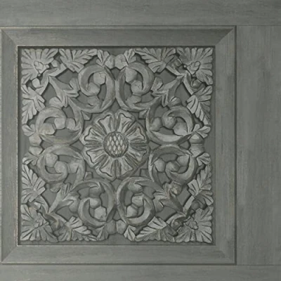 Image of Carved Wood Panel Dark Grey Wallpaper Modern Floral Flowers Contemporary Feature Wall