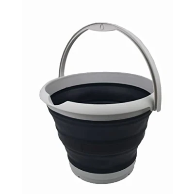 Image of SAMMART 10L Collapsible Fishing Bucket Foldable Round Tub Portable Plastic Water Pail Space Saving Outdoor Waterpot Trunk Organizer for All Types of Vehicles (Grey/Slate Grey)