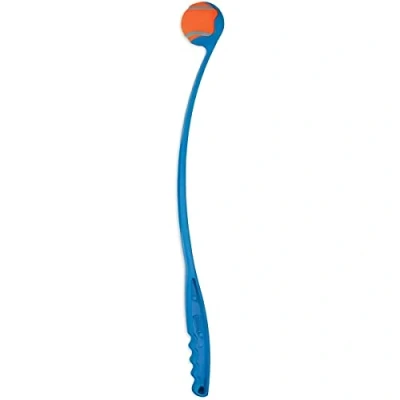 Image of Unibos Dog Ball Thrower With Long Handle Chase &amp; Fetch Game Hands Free Pick Up Throw Pet Exercise Tennis Launcher Toy Random Colour Included UK 64cm