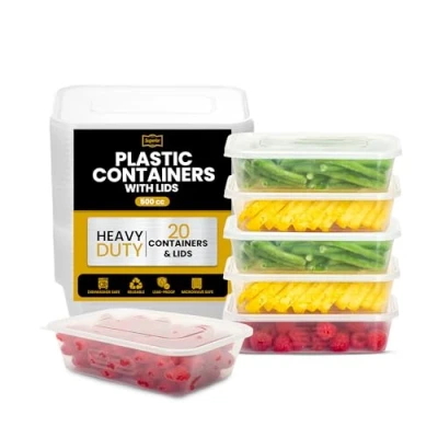 Image of Superior Takeaway Containers with Lids 20 Pcs Durable 500ml Crack Resistant Rectangular Food Microwave Safe Leak Proof Perfect for Meal Prep &amp; Storage