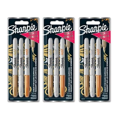 Image of Sharpie Metallic Permanent Markers Fine Point Pack of 9 Assorted Colours Gold, Silver, Bronze