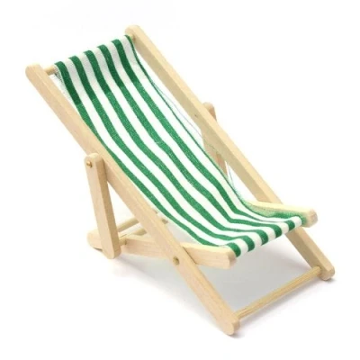 Image of MyTinyWorld Dolls House Miniature Green and White Garden Deck Chair