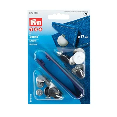 Image of Prym Jeans Buttons Brass Silver col Plain, 17 mm, Couleur Argent, 8 pièces