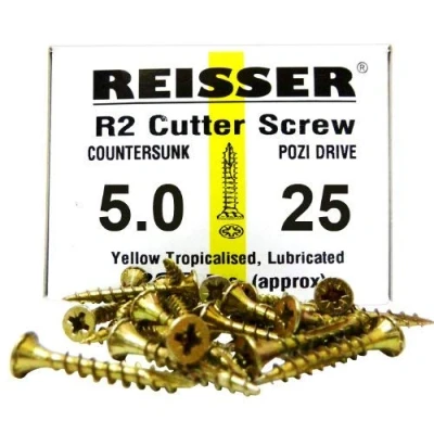 Image of Reisser 5.0 X 25 R2 Cutter Wood Screw CSK Yellow Pozi Full Thread (200)