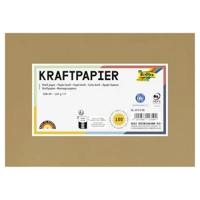 Image of folia 691/5/98 Kraft Paper Natural, 120 g/m², DIN A5, 100 Sheets, for Individual Crafting and Designing of Greeting Cards, Invitations, Place etc.