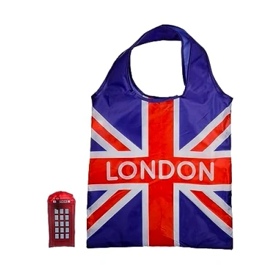 Image of Puckator Foldable Reusable Shopping Bag London Icons Red Telephone Box Design Folding Bags Tote Foldaway Fold Up in Pouch Family Beach
