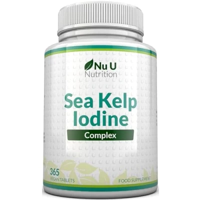 Image of Sea Kelp Tablets 2000mg 365 Vegan 1 Year Supply High Strength Iodine Supplement Natural Source of Wild Harvested Seaweed GMO Free Made in The UK Nu U Nutrition