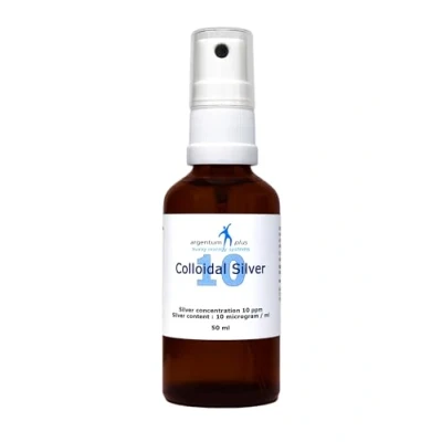 Image of argentum plus Colloidal Silver 10 ppm 50 ml Spray in Amber Glass