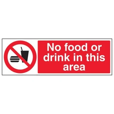 Image of V Safety No Food Drink In This Area Sign 450mm x 150mm Self Adhesive Vinyl