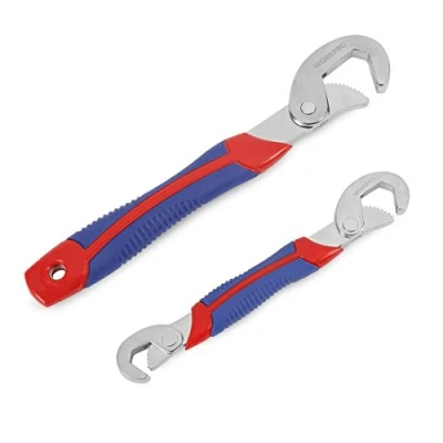 Image of WORKPRO 2 Piece Adjustable Wrench Spanner Set, High Carbon Steel Multi function Universal Quick Snap Grip, 6mm to 32mm Spanners for Home Repairs, Nuts Pipes DIY Tools