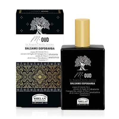 Image of Helan M Oud Mens Aftershave Balm Gentle &amp; Moisturising, Calming Action against Irritation Soothing Men with Vitamin E, Linseed Macadamia Oils, Gifts for Him Made in Italy, 75 ml