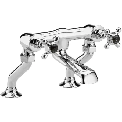 Image of Hudson Reed Old London BC403HX Topaz Traditional Bathroom Deck Mounted Bath Filler with Crosshead Handles and Hexagonal Collars, 187mm x 262mm, Chrome/Black