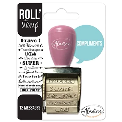 Image of Aladine Roll&#039; Stamp Compliments 12 Messages to Everywhere Ideal for Bullet Journal, Scrapbooking 2159 Black